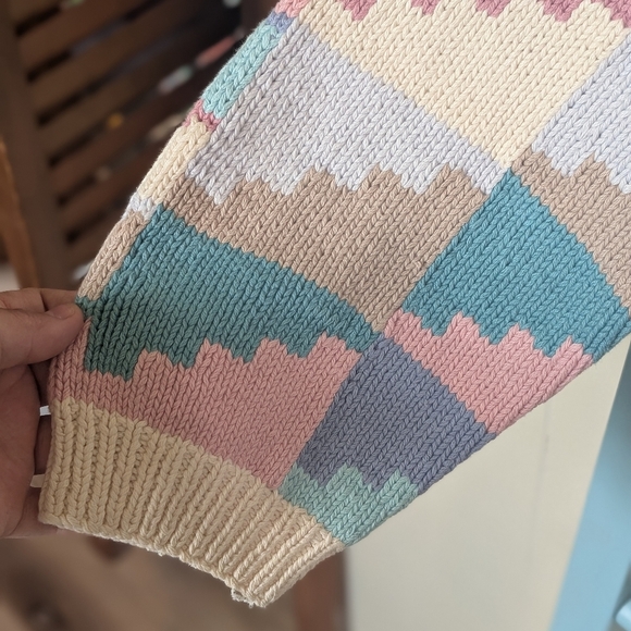 Vintage Robert Scott Ltd Handknit Patchwork Multicolor Cotton Grandpa Cardigan - Picture 5 of 6